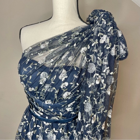 Lulus Whimsical Allure Navy Mesh Embroidered One-Shoulder Maxi Dress XS NWT - Picture 4 of 11